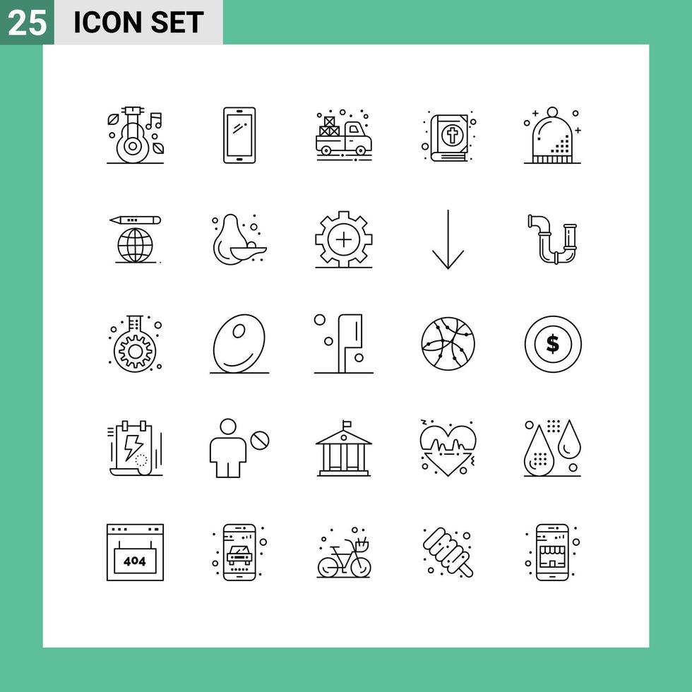 grupp av 25 rader tecken och symboler för Semester bibel android bok skåpbil redigerbar vektor design element