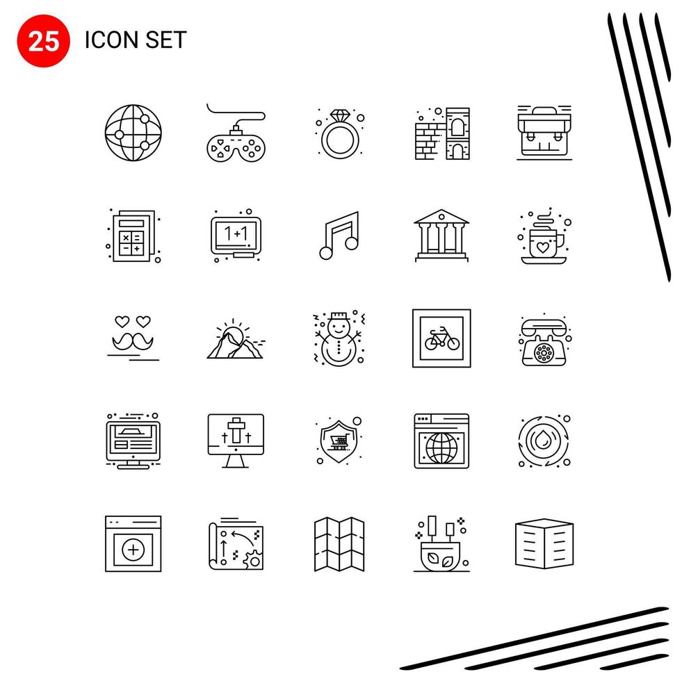 Modernes Set aus 25 Linien und Symbolen wie Portfolio-Taschen präsentieren bearbeitbare Vektordesign-Elemente aus Wandziegeln vektor