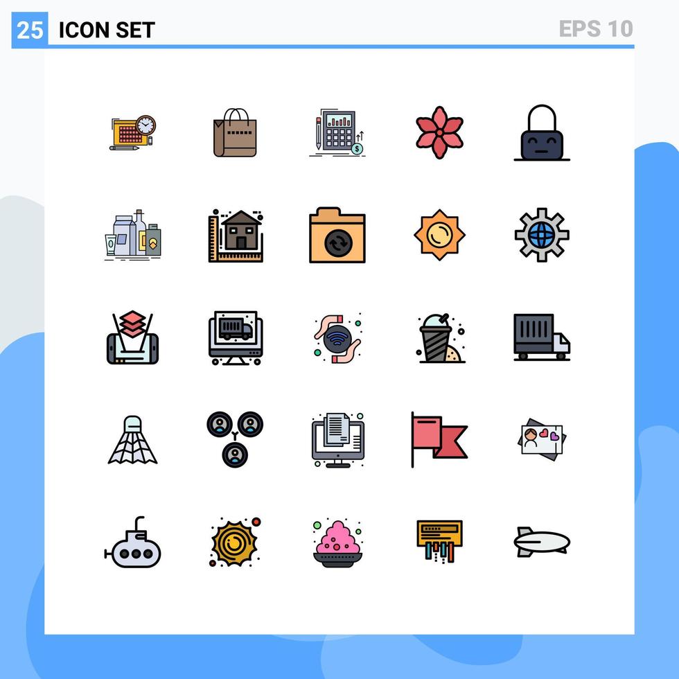 användare gränssnitt packa av 25 grundläggande fylld linje platt färger av låsa växt beräkning natur marknadsföra redigerbar vektor design element