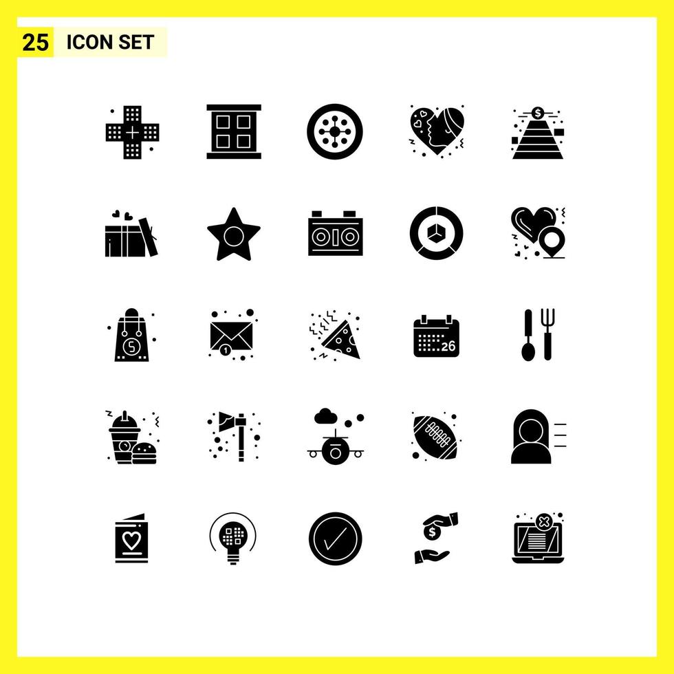 Packung mit 25 kreativen soliden Glyphen von Finanzherzen Weihnachtsmädchen Emojis editierbare Vektordesign-Elemente vektor