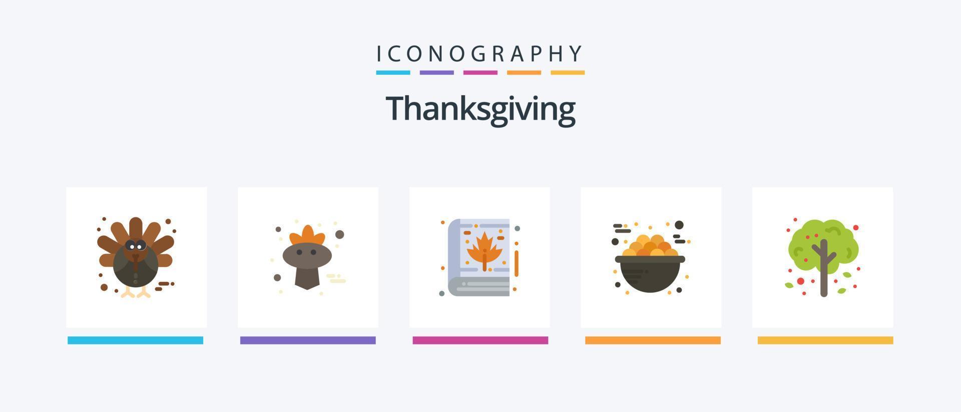 Thanksgiving Flat 5 Icon Pack inklusive Apfel. Frühstück. Herbst. Haferbrei. Schüssel. kreatives Symboldesign vektor