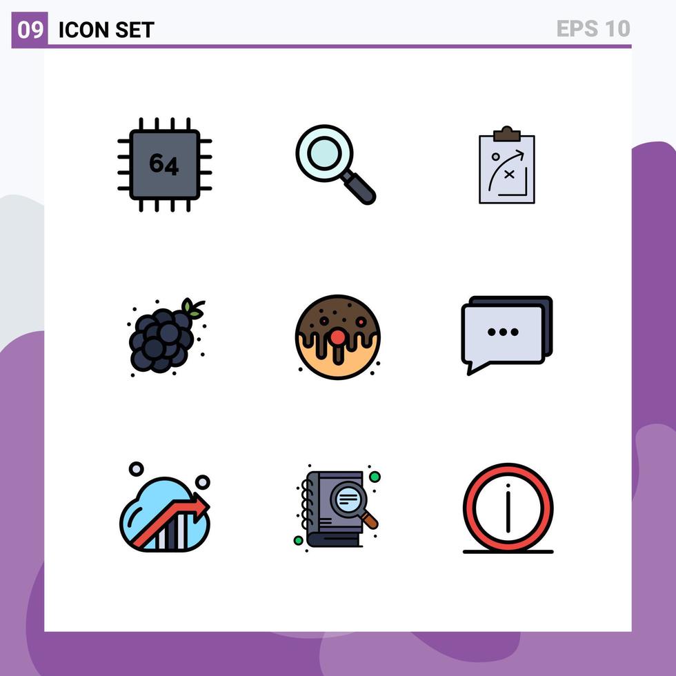 Gruppe von 9 modernen Filledline-Flachfarben für Trauben Lebensmittelplan Weintraube Wirtschaft editierbare Vektordesign-Elemente vektor
