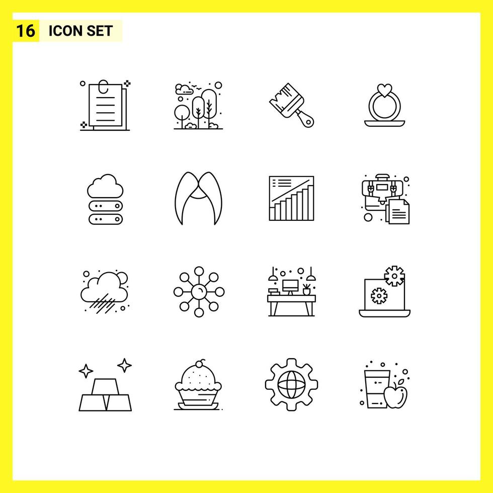 piktogram uppsättning av 16 enkel konturer av data stor borsta förslag ringa redigerbar vektor design element