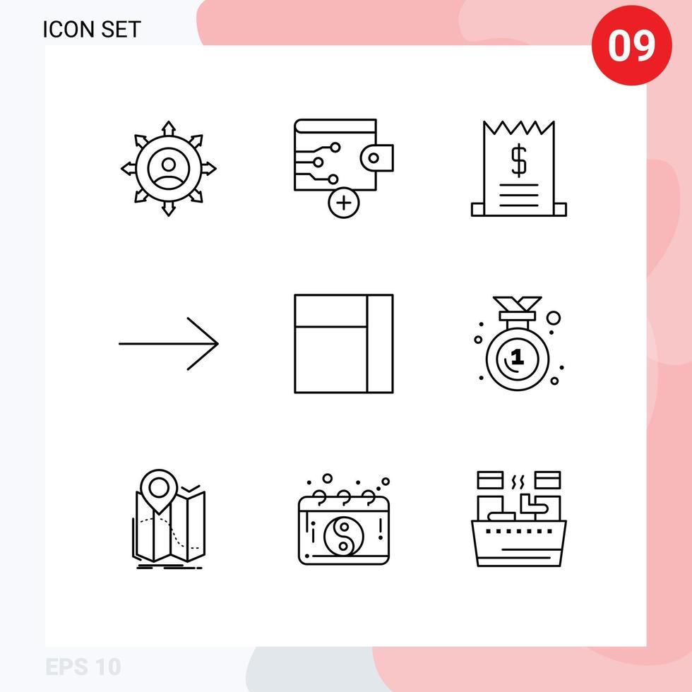 modern uppsättning av 9 konturer och symboler sådan som bricka layout räkningar rutnät pil redigerbar vektor design element