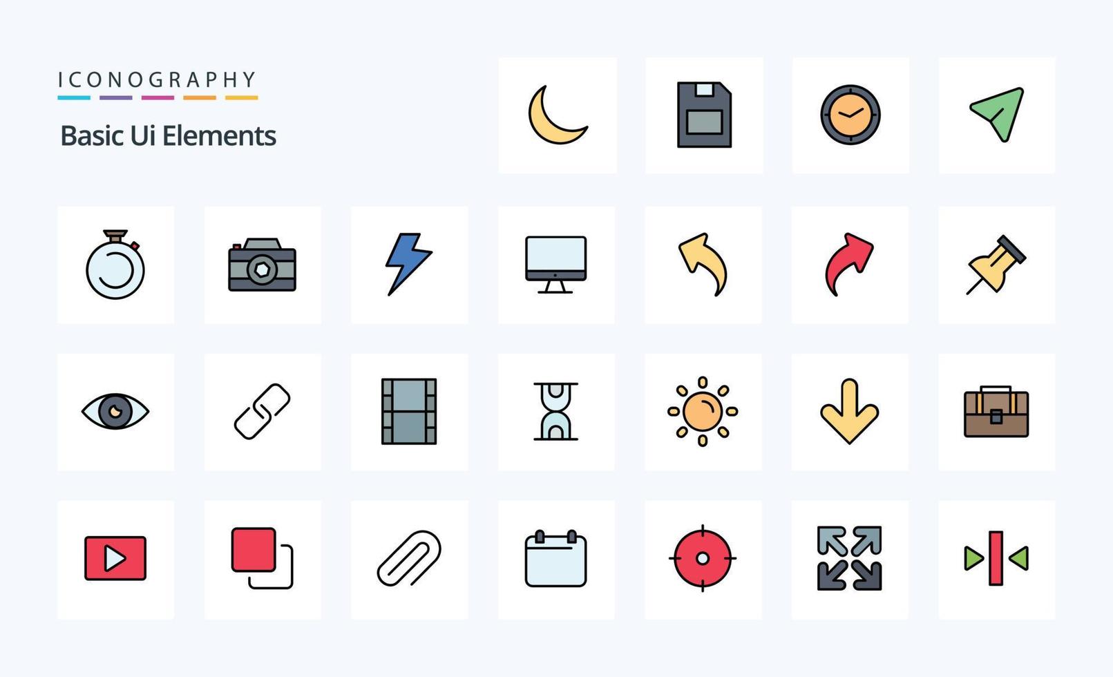 25 grundläggande ui element linje fylld stil ikon packa vektor