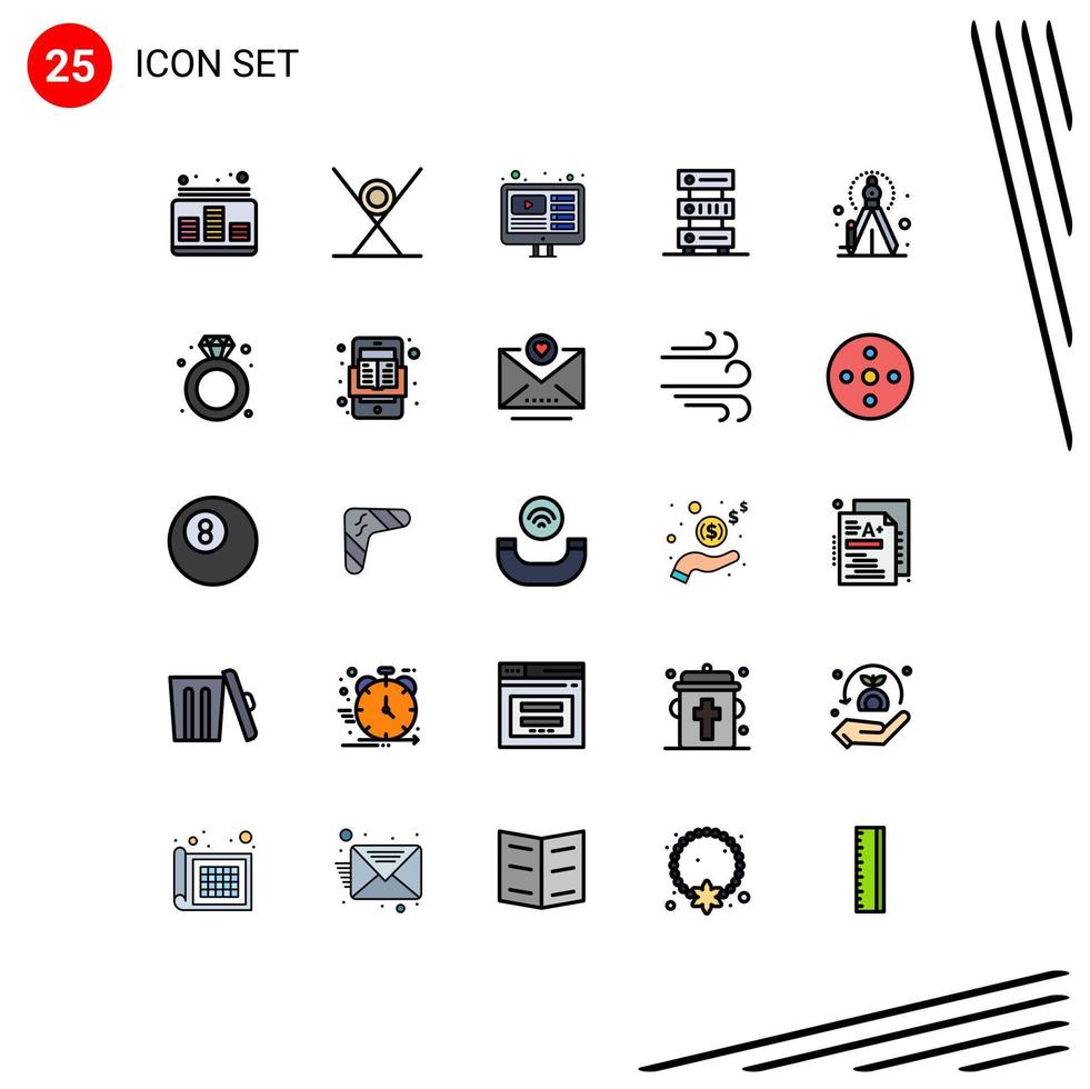 25 kreative Symbole moderne Zeichen und Symbole der Serverdatenbank Küchendaten Sie knollen editierbare Vektordesign-Elemente vektor