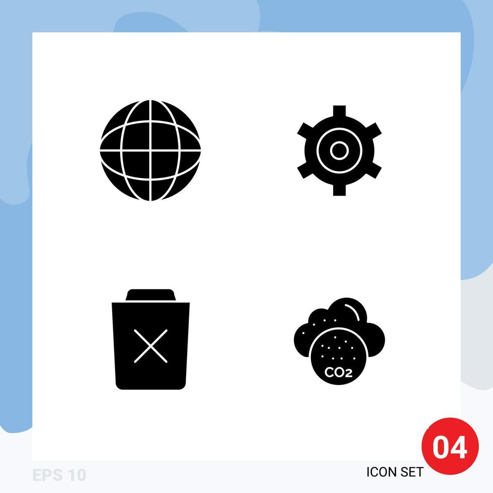 Stock Vector Icon Pack mit 4 Zeilenzeichen und Symbolen für globales Entfernen von grundlegenden, umgebungsbedingten, editierbaren Vektordesignelementen