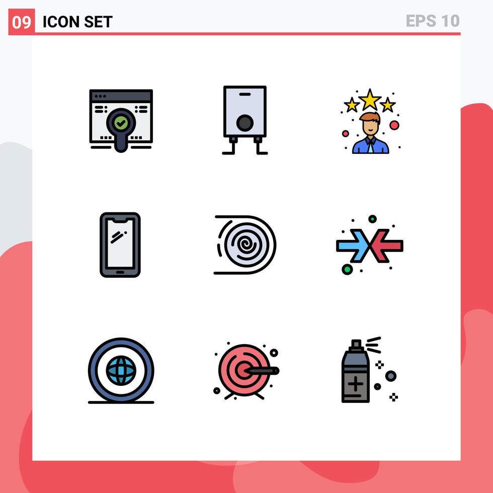 satz von 9 modernen ui-symbolen symbole zeichen für den verkehr iphone mitarbeiter android smartphone editierbare vektordesignelemente vektor