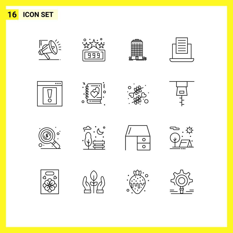 Gruppe von 16 skizziert Zeichen und Symbole für Web-Alert-Office-Kontakt-Mail-editierbare Vektordesign-Elemente vektor
