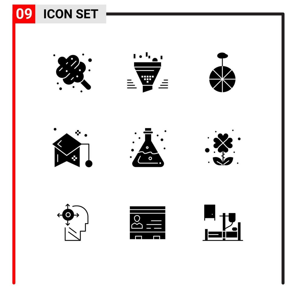 redigerbar vektor linje packa av 9 enkel fast glyfer av kemi mortarboarden resultat gradering utbildning redigerbar vektor design element