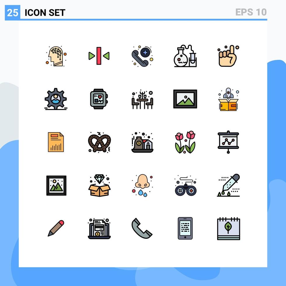 Flaches Farbkonzept mit 25 gefüllten Linien für Websites, Mobilgeräte und Apps. Einhändig bearbeitbare Vektordesign-Elemente für Notfall-Wissenschaftskolben vektor