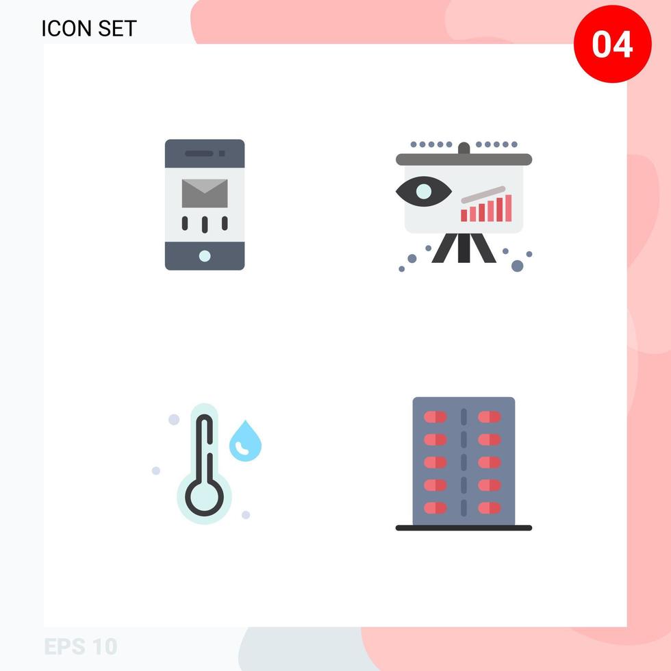 Gruppe von 4 modernen flachen Symbolen, die für Umschläge festgelegt werden Temperatur Nachricht Einblick Krankheit editierbare Vektordesign-Elemente vektor