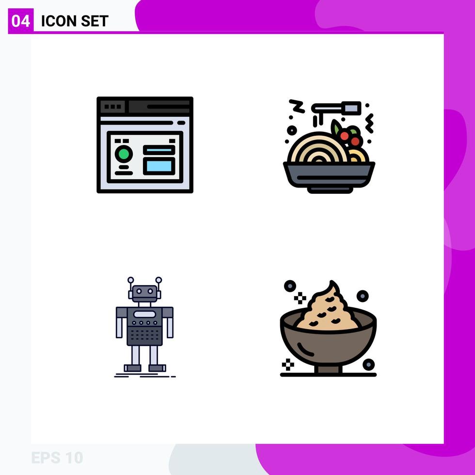 Packung mit 4 modernen Filledline-Flachfarben Zeichen und Symbolen für Web-Printmedien wie Browser künstliche Seite schnelle Technologie editierbare Vektordesign-Elemente vektor