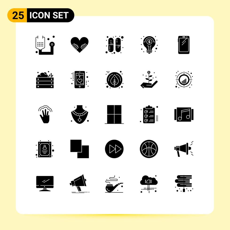 grupp av 25 modern fast glyfer uppsättning för mobil telefon kapsel lösning kondition redigerbar vektor design element