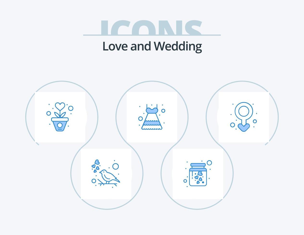 Hochzeit blau Icon Pack 5 Icon Design. Geschlecht. Spitze. Dankbarkeit. Kleid. Liebe vektor