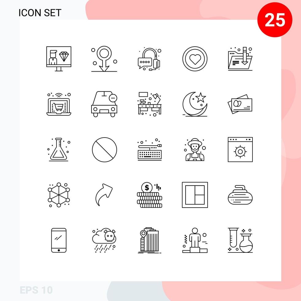 uppsättning av 25 modern ui ikoner symboler tecken för mapp användare medicinsk kärlek gränssnitt redigerbar vektor design element