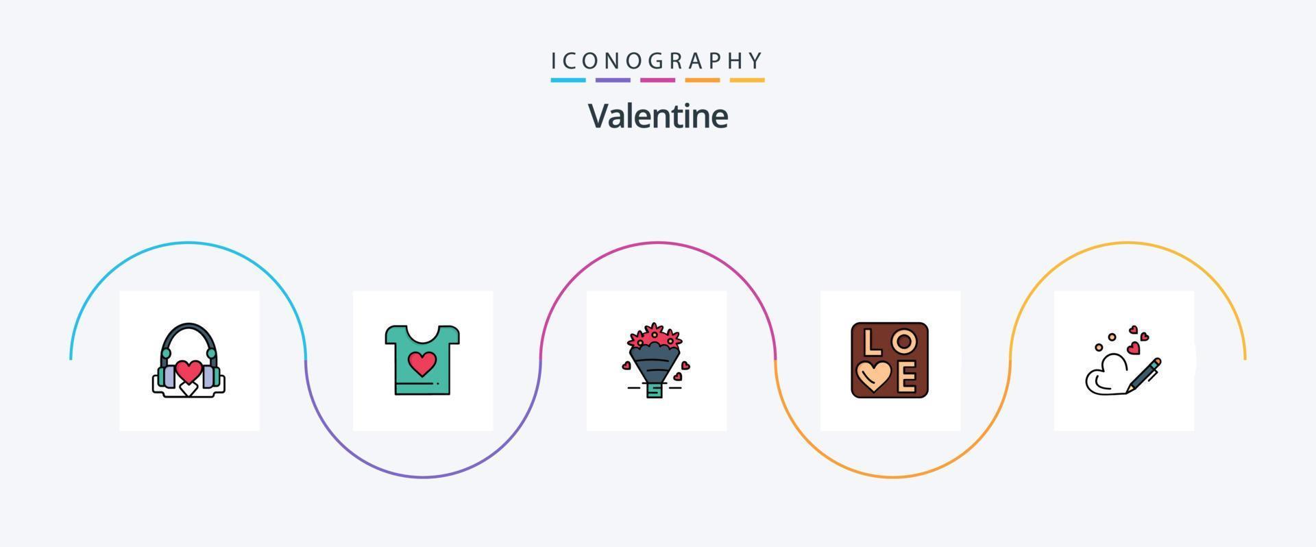 valentine linje fylld platt 5 ikon packa Inklusive penna. hjärta. bröllop. kärlek. bröllop vektor