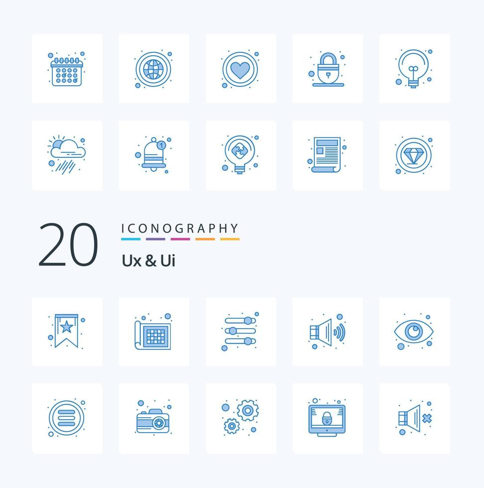 20 ux och ui blå Färg ikon packa tycka om lista syn parametrar övervakning volym vektor