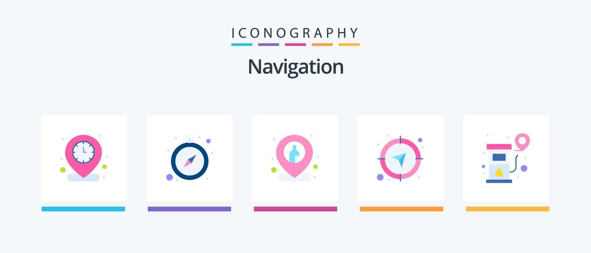 Navigation Flat 5 Icon Pack inklusive Tankstelle. Navigation. Standort. Richtung. Standort. kreatives Symboldesign vektor