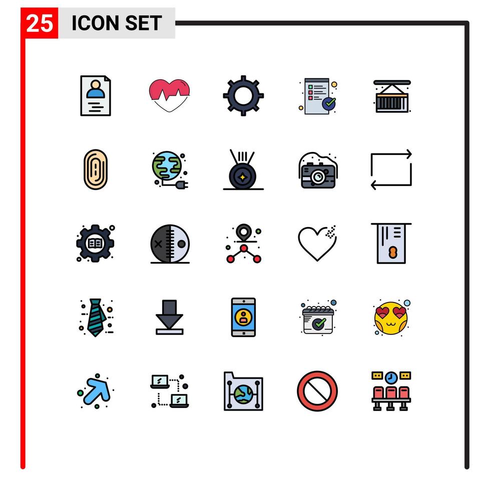 piktogram uppsättning av 25 enkel fylld linje platt färger av leverans låda grundläggande lista kolla upp redigerbar vektor design element