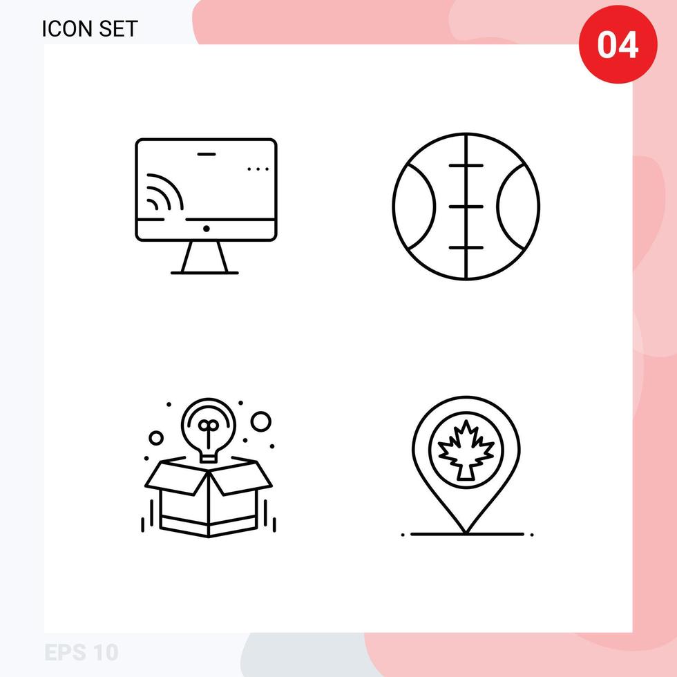 Stock Vector Icon Pack mit 4 Zeilenzeichen und Symbolen für Bildschirmpaket Wifi-Box-Karte editierbare Vektordesign-Elemente