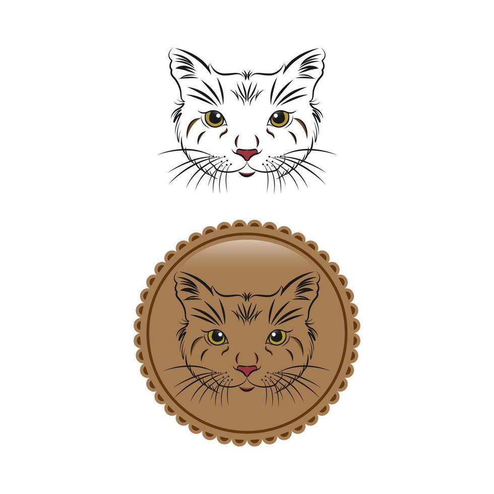 logoillustration mit katze, emblemdesign auf weißem hintergrund, illustration des niedlichen katzenlogodesigns. vektor