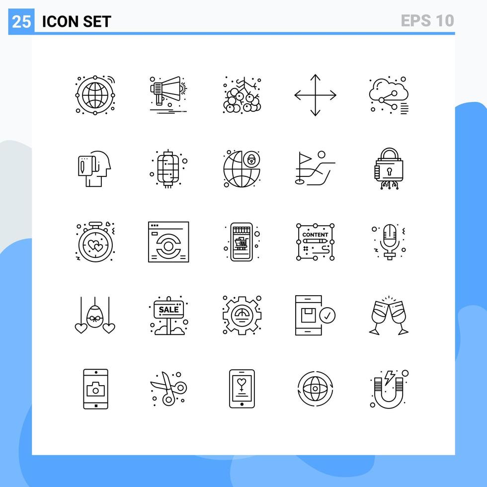 linje packa av 25 universell symboler av dela med sig moln mat motsatser vägbeskrivning redigerbar vektor design element