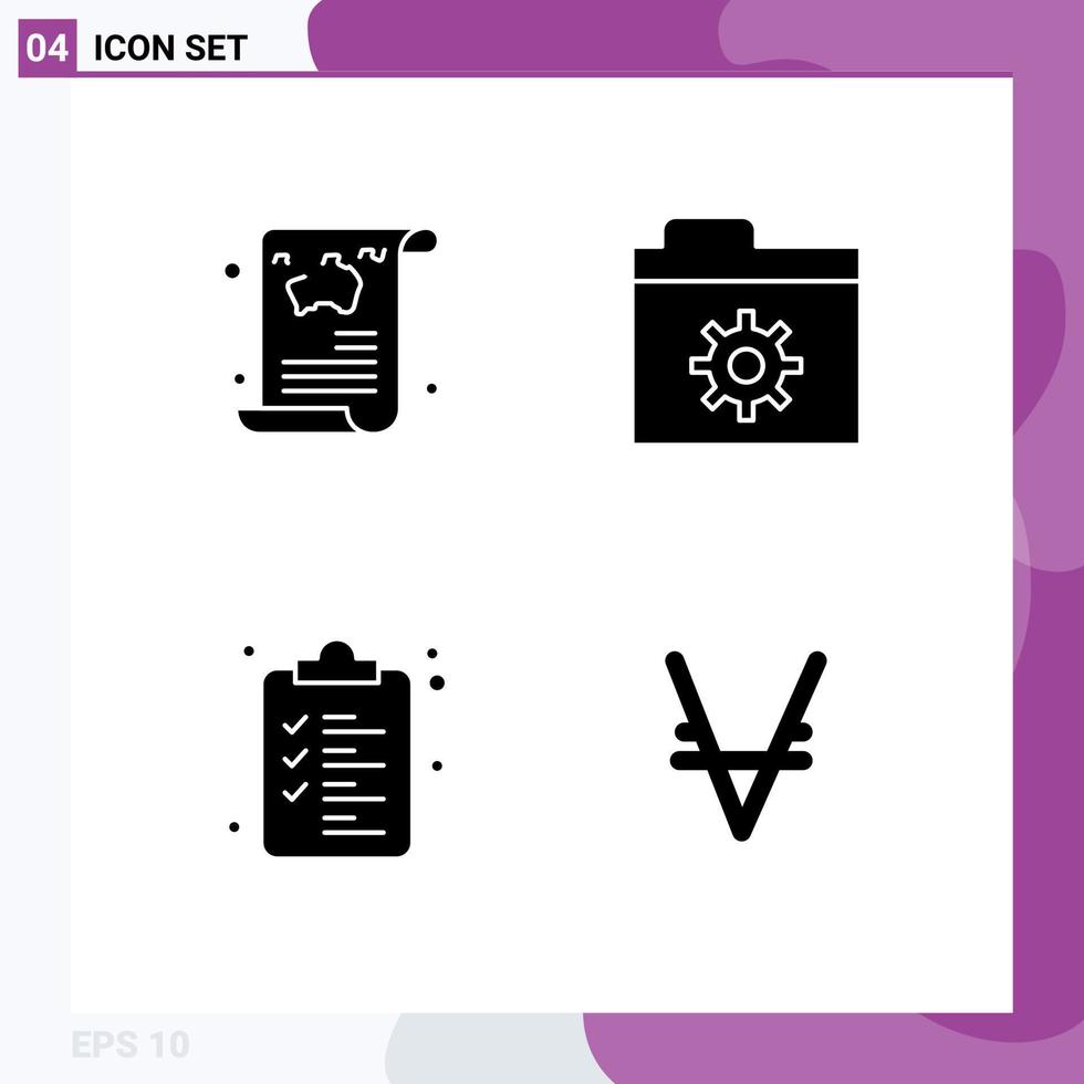 universell ikon symboler grupp av 4 modern fast glyfer av blog lista resa filer via mynt redigerbar vektor design element