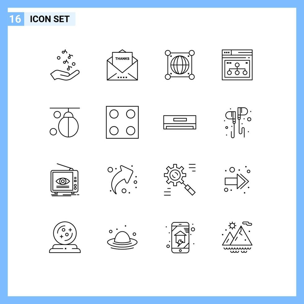 stock vektor ikon packa av 16 linje tecken och symboler för hemsida sida tack internet värld redigerbar vektor design element