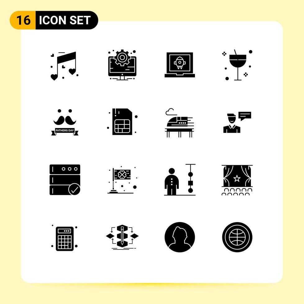 piktogrammsatz von 16 einfachen soliden glyphen von tag sommer app glas alkohol editierbare vektordesignelemente vektor