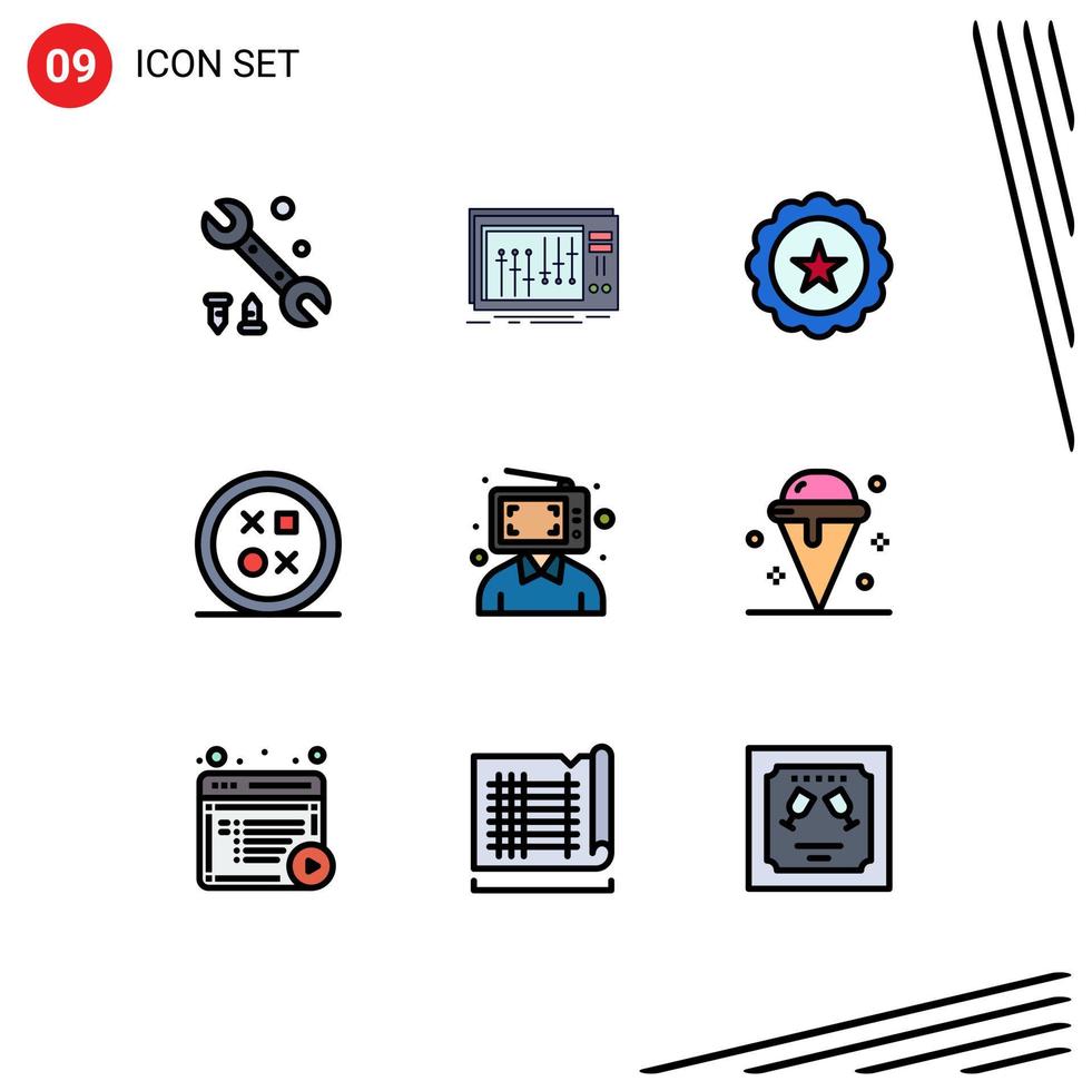 Stock Vector Icon Pack mit 9 Zeilenzeichen und Symbolen für Inhalte runder Glasentwicklung Kreuz editierbare Vektordesign-Elemente