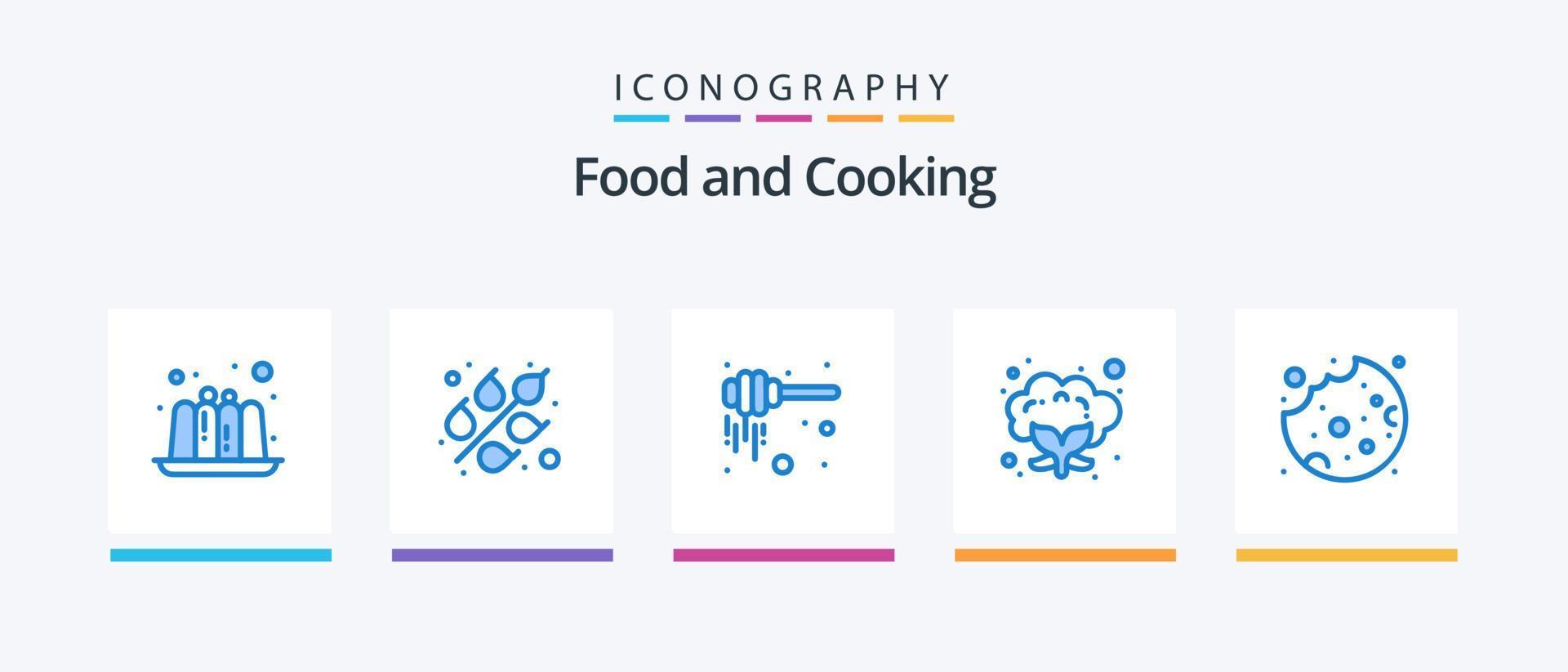 mat blå 5 ikon packa Inklusive . mat. honung dipper. kaka. grönsak. kreativ ikoner design vektor