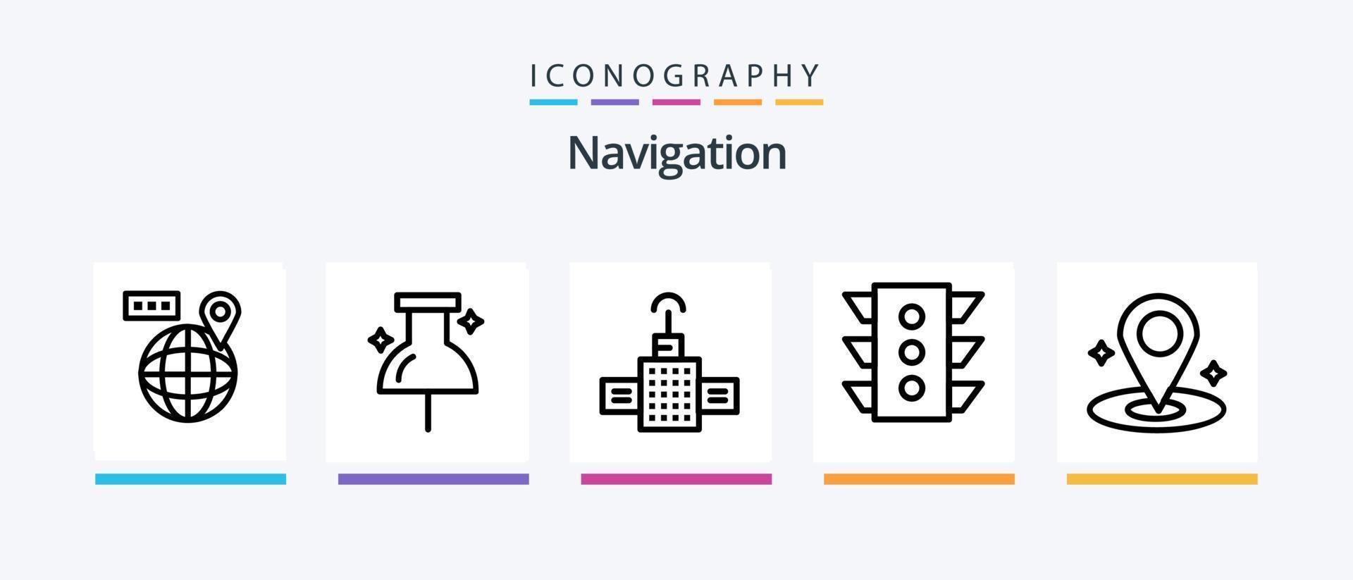 Navigationslinie 5 Icon Pack inklusive Straßenkarte. Handy, Mobiltelefon. Standort. Karte. Signal. kreatives Symboldesign vektor