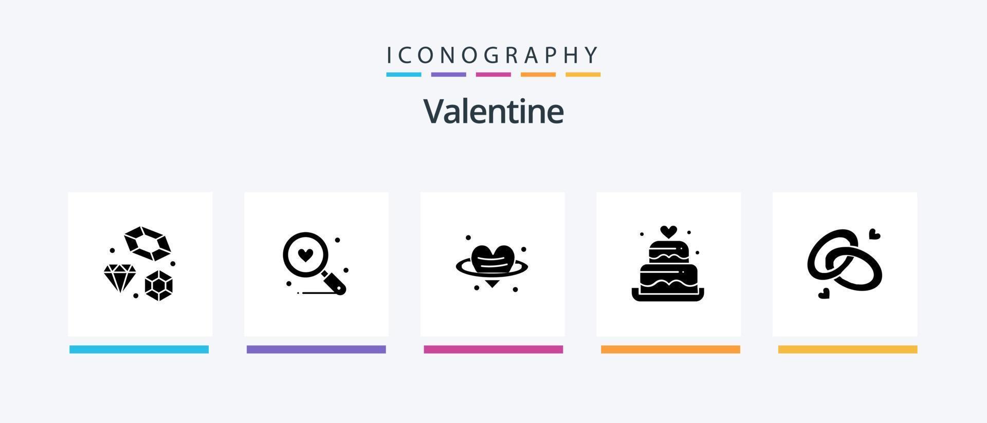 valentine glyf 5 ikon packa Inklusive kärlek. kärlek. Sök. dag. alla hjärtans dag. kreativ ikoner design vektor