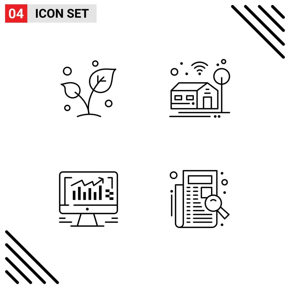 Gruppe von 4 gefüllten flachen Farbzeichen und Symbolen für bearbeitbare Vektordesign-Elemente des Blattdiagramms sprießen intelligente Monitore vektor
