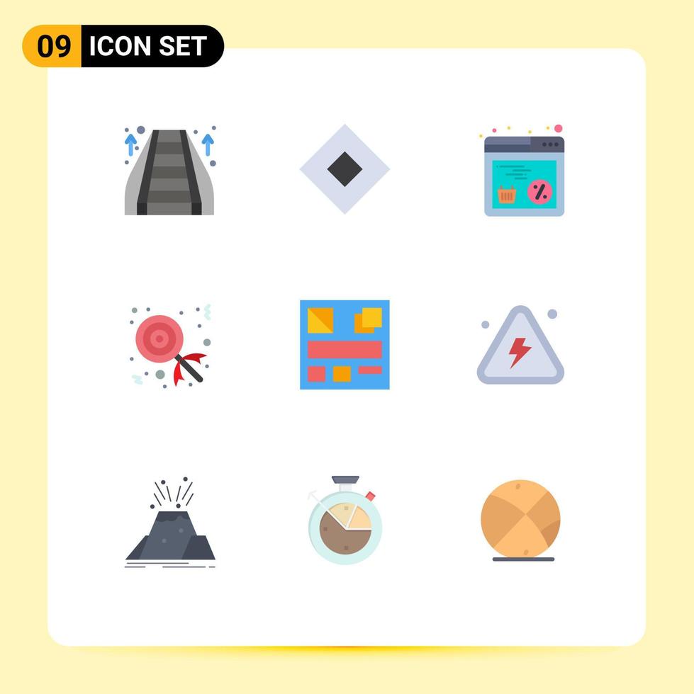 9 universelle flache Farbzeichen Symbole für Webdesign-Rabatt-Lollipop-Süßigkeiten editierbare Vektordesign-Elemente vektor