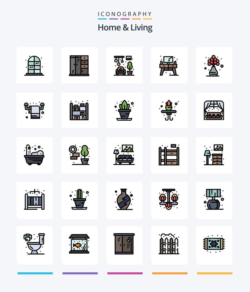 kreatives Zuhause und Leben 25 Zeilen gefülltes Icon Pack wie Handtuch. Innere. Bildschirm. Haushalt. Anlage vektor
