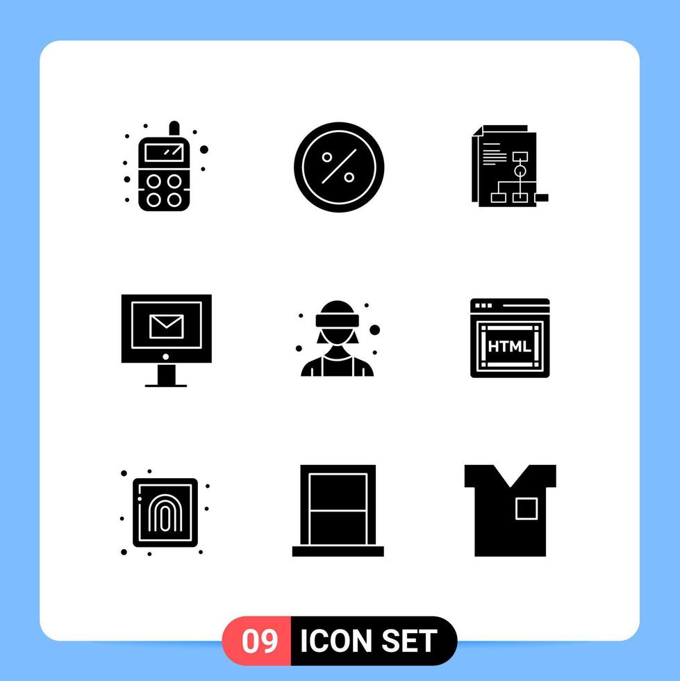 Stock Vector Icon Pack mit 9 Zeilenzeichen und Symbolen für Avatar-Chat-Online-Mail-Bericht editierbare Vektordesign-Elemente