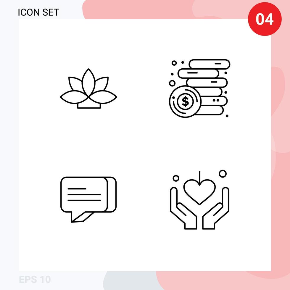 uppsättning av 4 modern ui ikoner symboler tecken för blomma kommunikation växt pengar händer redigerbar vektor design element