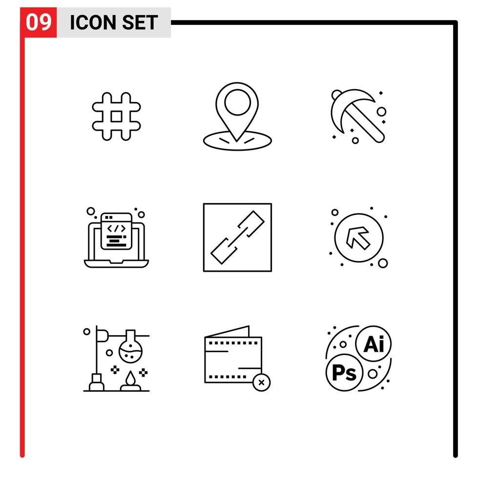 9 universell översikt tecken symboler av ansluta webb trädgårdsarbete programmering html redigerbar vektor design element