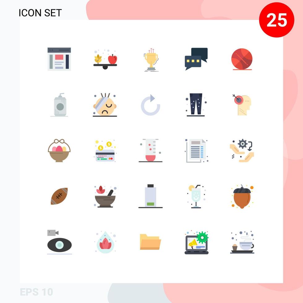 Gruppe von 25 modernen flachen Farben für Backetball-Chat-Gemüse-Chat-Rand editierbare Vektordesign-Elemente vektor