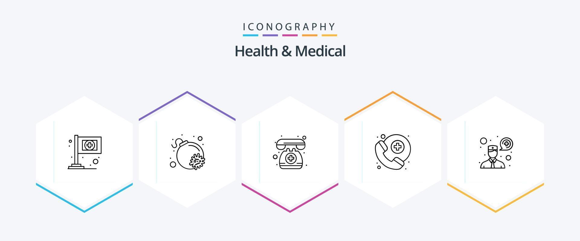 Gesundheit und Medizin 25-Zeilen-Icon-Paket einschließlich . Kommunikation. Telefon. Beratung. Service vektor