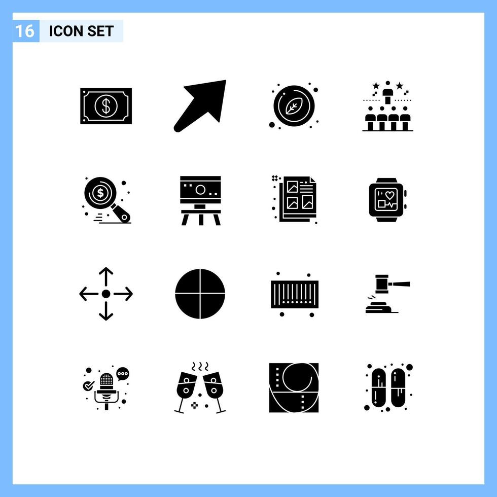 modern uppsättning av 16 fast glyfer pictograph av pengar topp cirkel stjärna placera redigerbar vektor design element