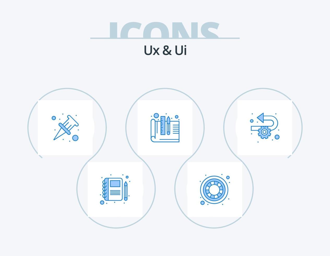 ux und ui blaues Icon Pack 5 Icon Design. . Implementierung. Stift. agil. Prototyp entwickeln vektor