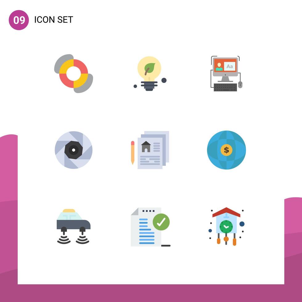 uppsättning av 9 modern ui ikoner symboler tecken för Hem plan skärm slutare underhållning redigerbar vektor design element