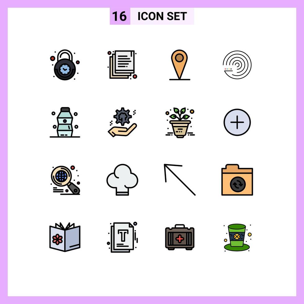 piktogram uppsättning av 16 enkel platt Färg fylld rader av mat flaska plats scince modell redigerbar kreativ vektor design element