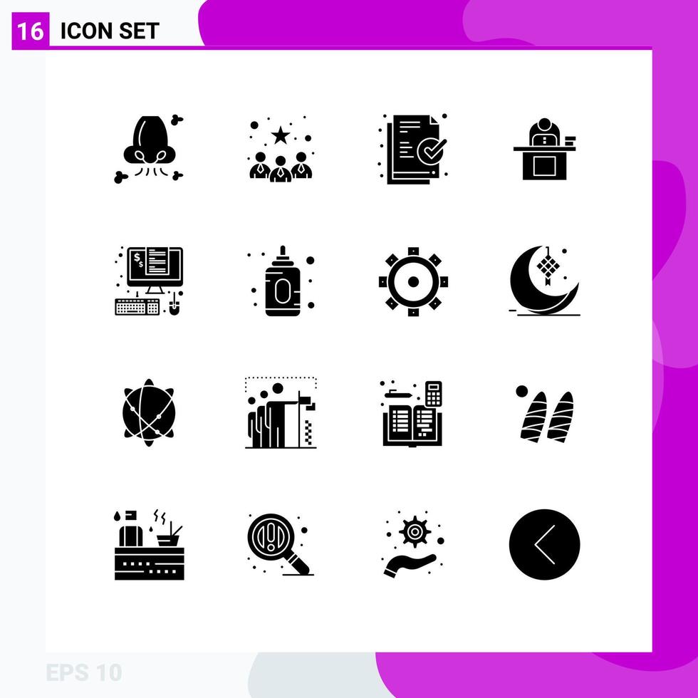 Mobile Schnittstelle solider Glyphensatz von 16 Piktogrammen von persönlichen Laptop-Best-Team-Computer-Schreibtisch-editierbaren Vektordesign-Elementen vektor
