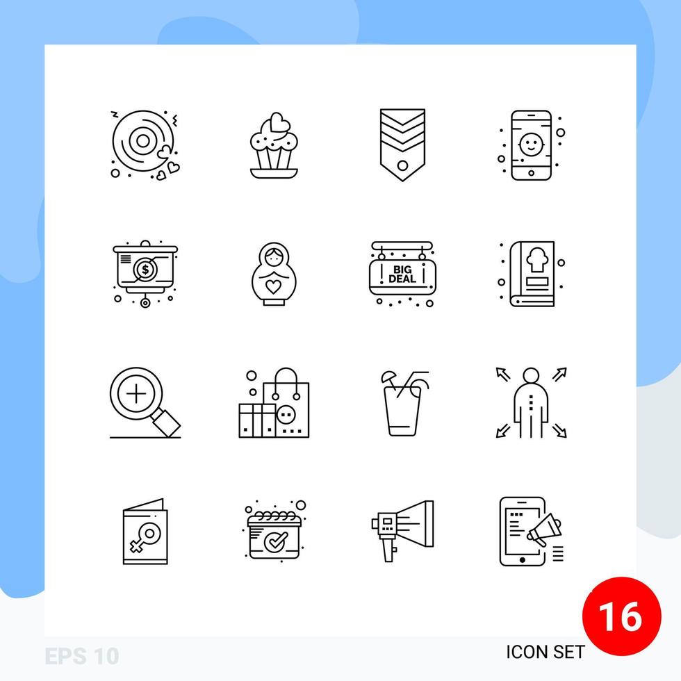 packa av 16 modern konturer tecken och symboler för webb skriva ut media sådan som Diagram presentation militär leksak bebis redigerbar vektor design element