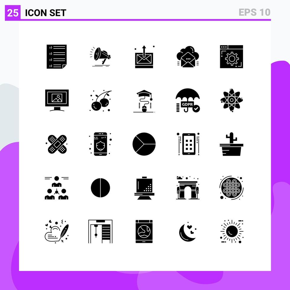 Aktienvektor-Icon-Pack mit 25 Zeilenzeichen und Symbolen für Nachrichten-E-Mail-Voice-Mail-Technologie editierbare Vektordesign-Elemente vektor