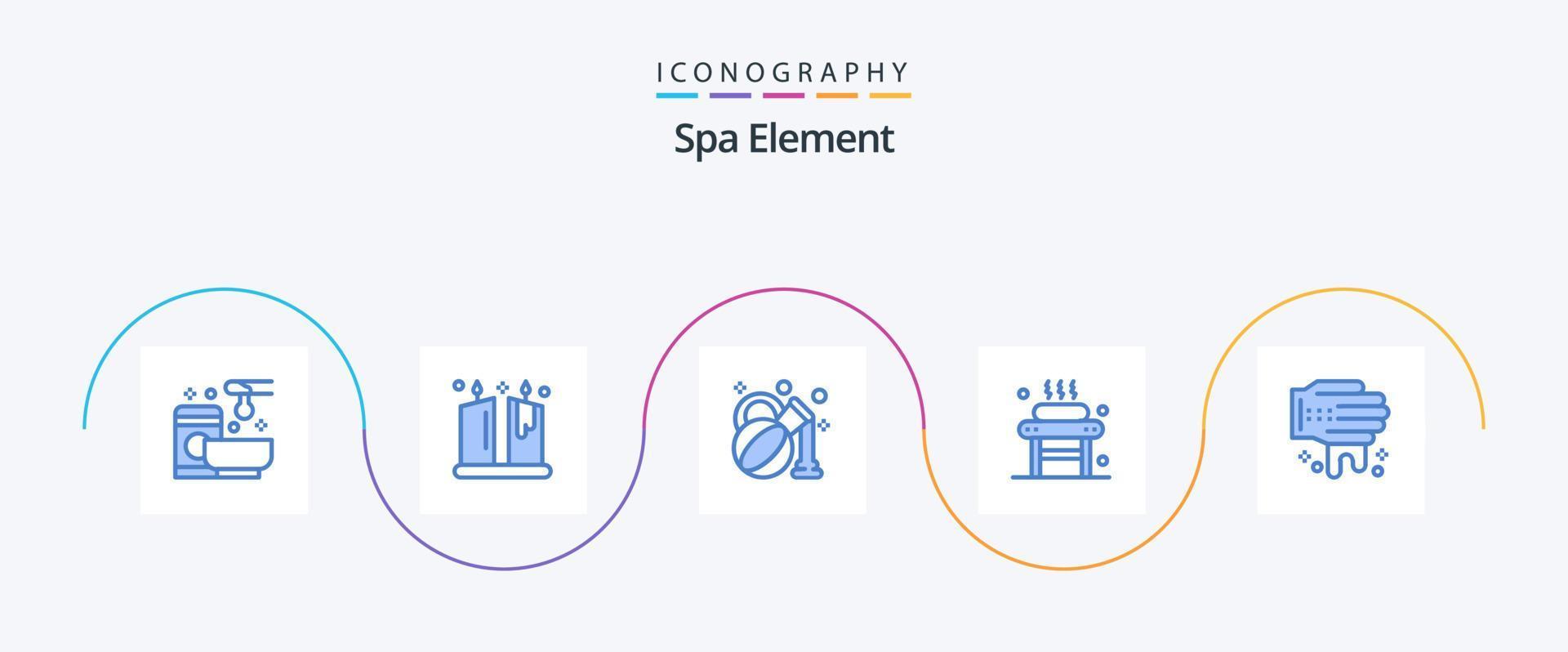 spa element blå 5 ikon packa Inklusive hand. spa. dekorativ. avslappning. säng vektor